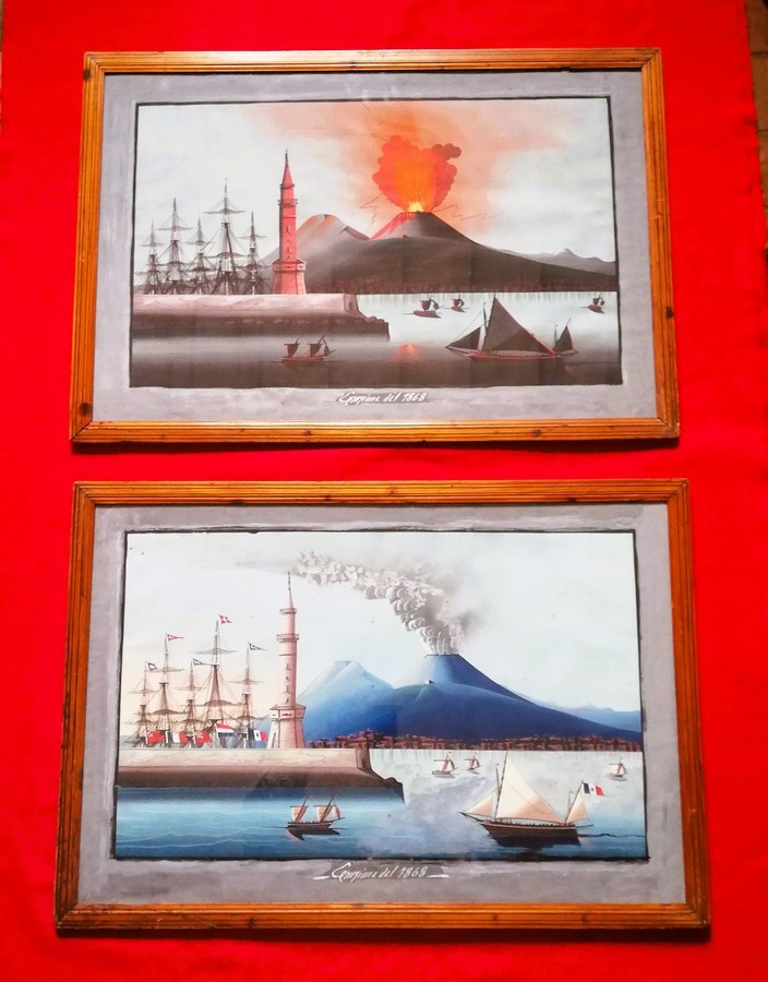 Paire de gouaches Napolitaines encadrées 