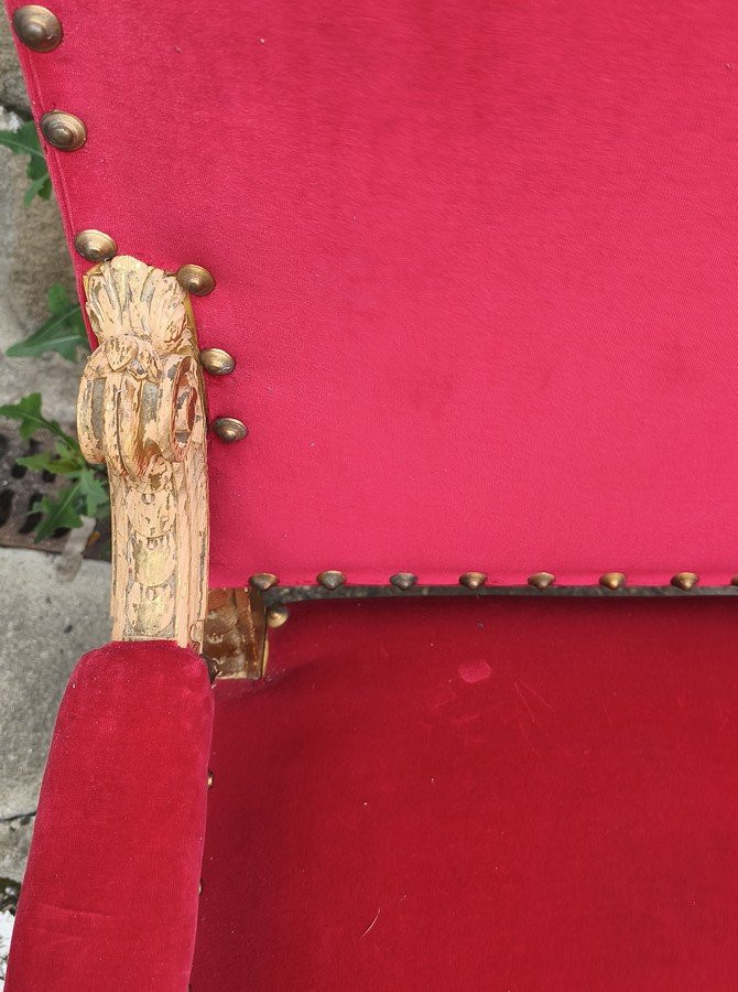 Paire de fauteuils d'apparat dorés style Louis XIV  -photo-3