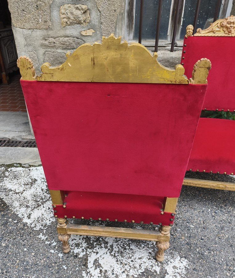 Paire de fauteuils d'apparat dorés style Louis XIV  -photo-4