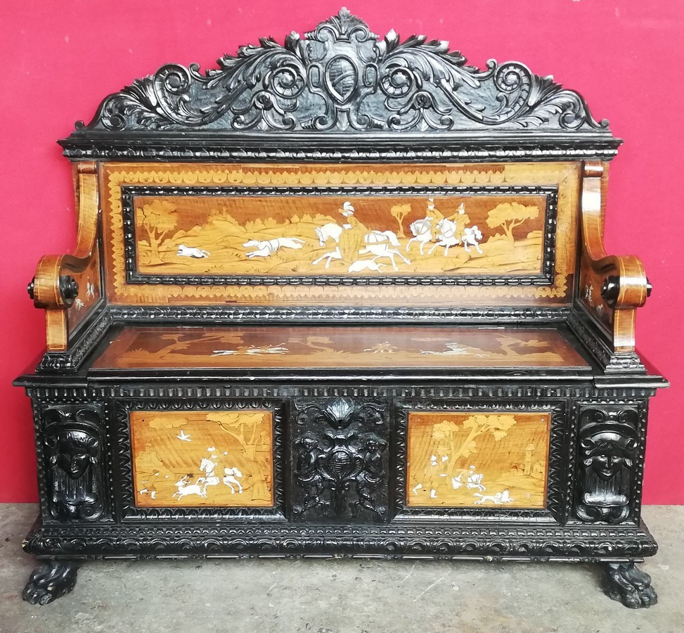 Banc coffre Italie 19ème siècle 