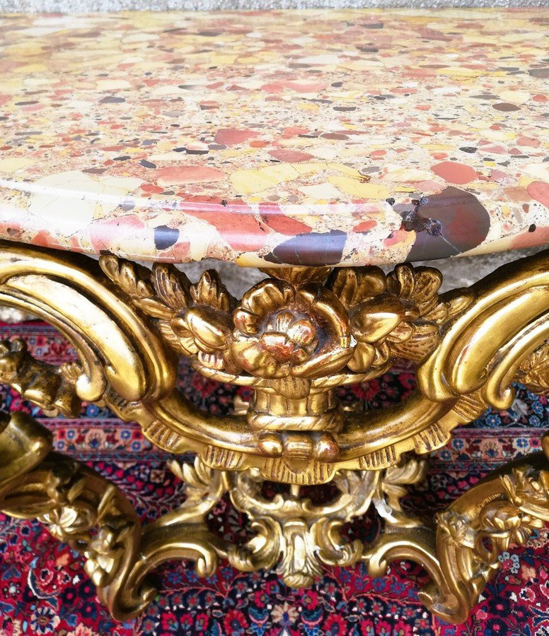 Console Louis XV rocaille en bois doré-photo-2