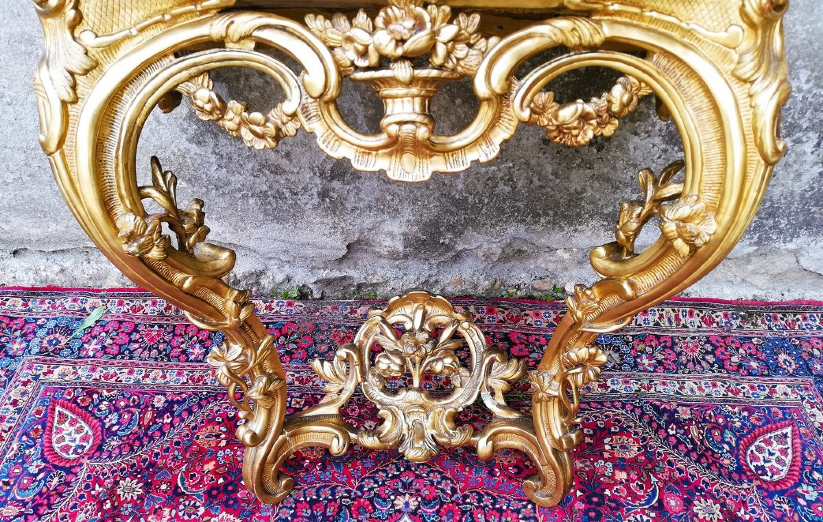 Console Louis XV rocaille en bois doré-photo-3