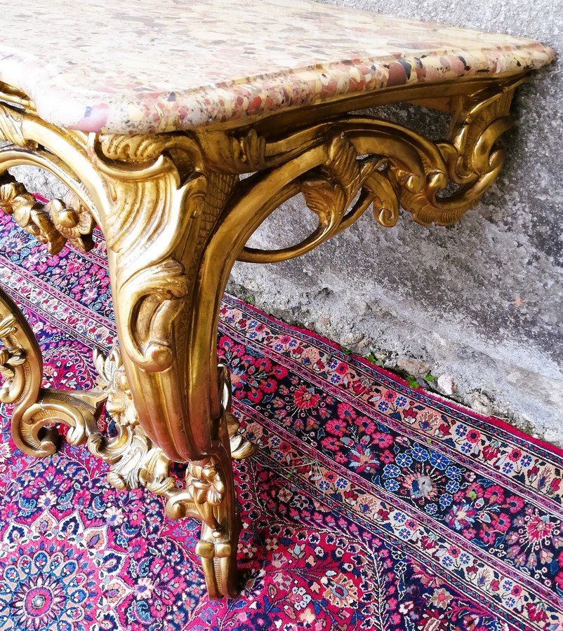 Console Louis XV rocaille en bois doré-photo-2