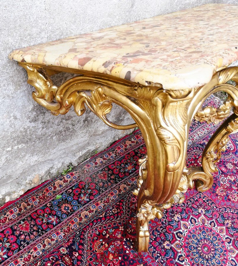 Console Louis XV rocaille en bois doré-photo-3