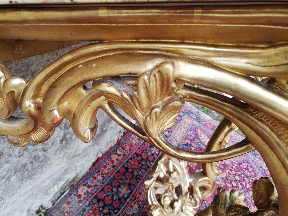 Console Louis XV rocaille en bois doré-photo-4