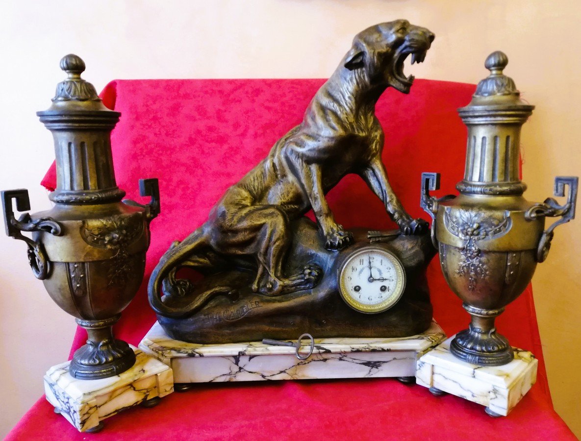 Important Regule Mantel Set Signed Thomas Cartier