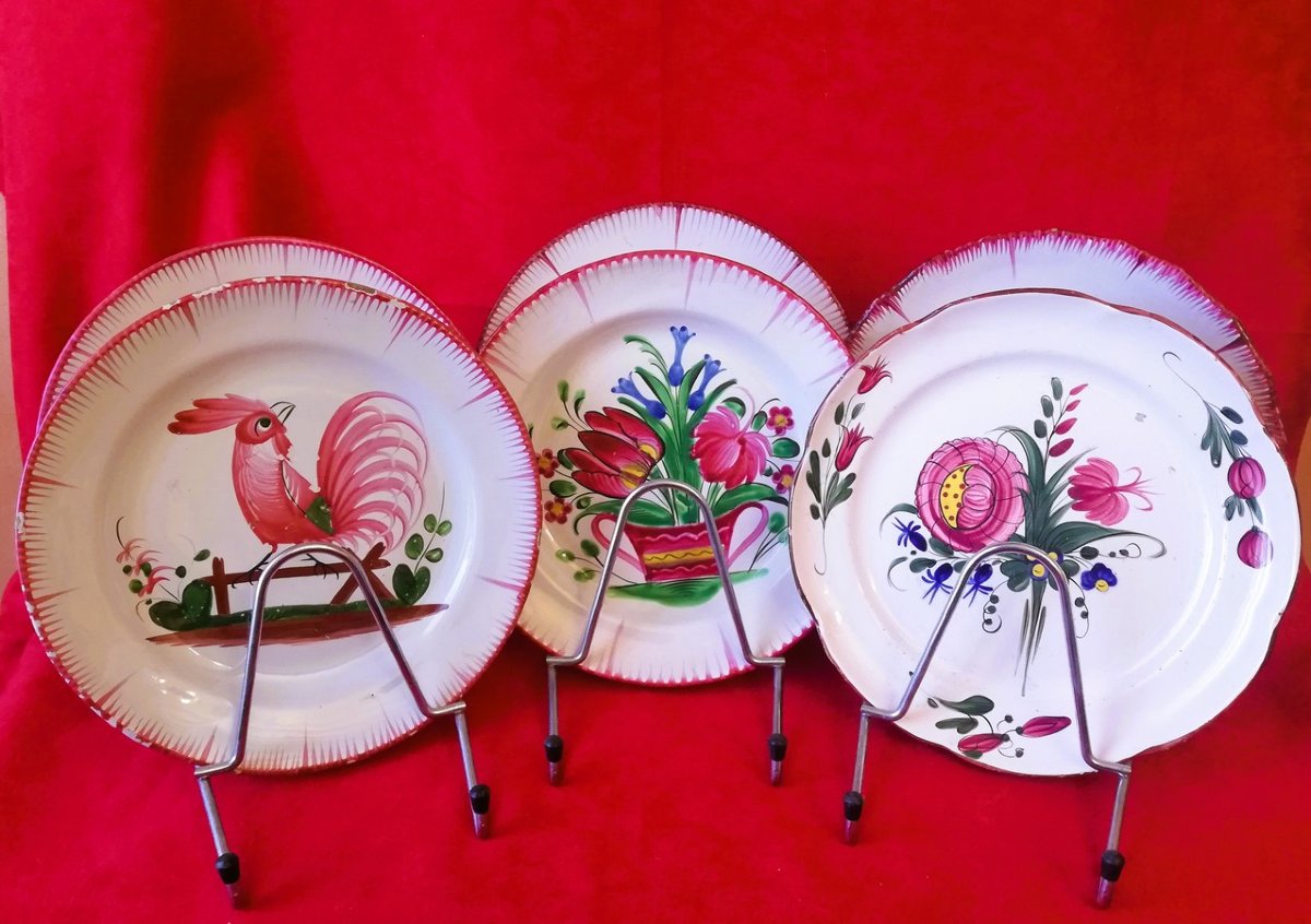 Suite de six assiettes en faïence de l'Est de la France-photo-2