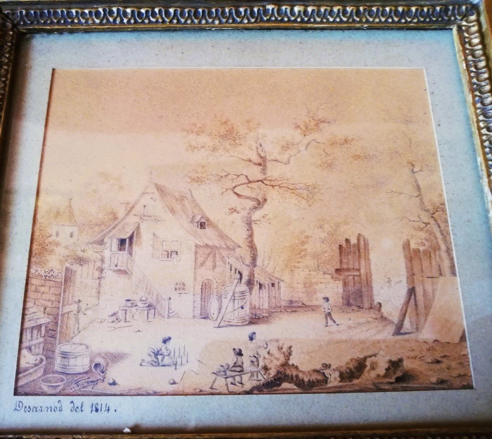 Paire de dessins encadrés signés époque Empire  -photo-3