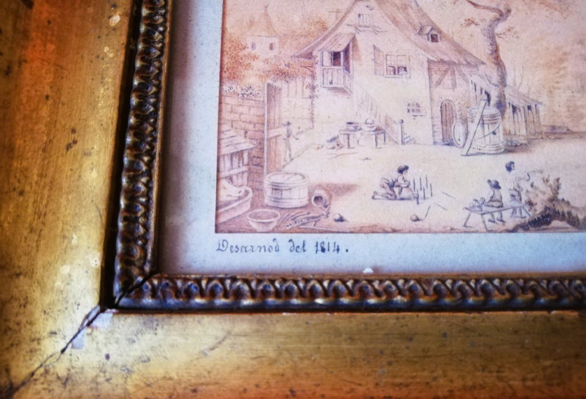 Paire de dessins encadrés signés époque Empire  -photo-4