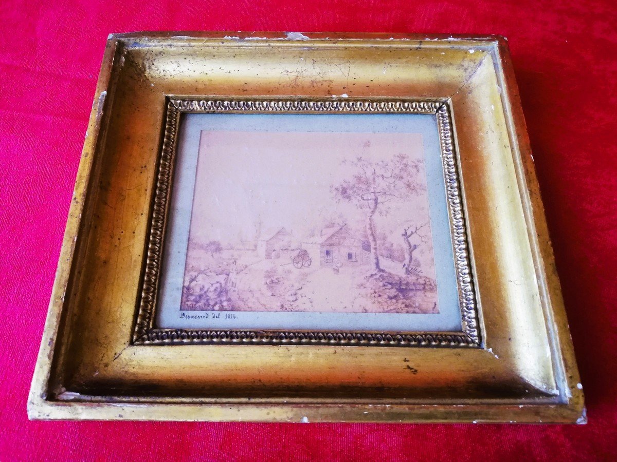 Paire de dessins encadrés signés époque Empire  -photo-1