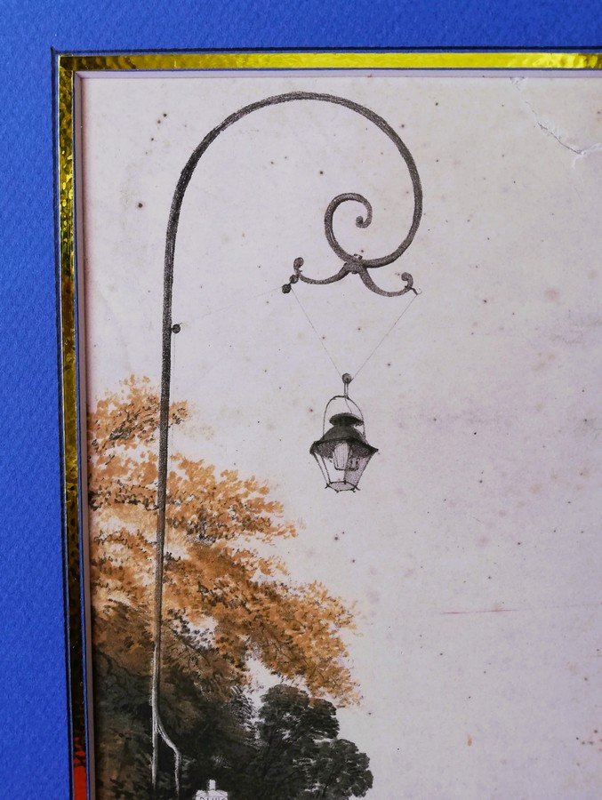 Aquarelle encadrée Paris au 19ème siècle  -photo-4
