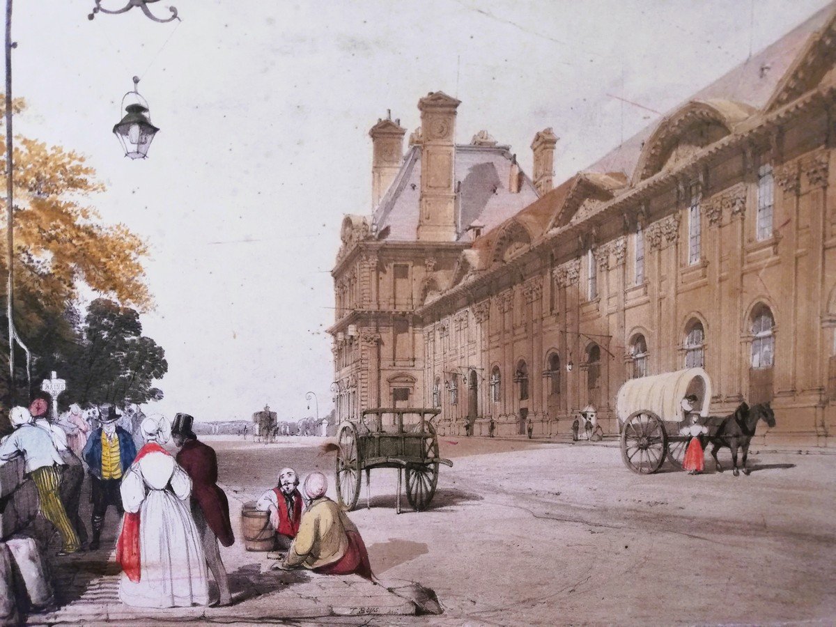 Aquarelle encadrée Paris au 19ème siècle  -photo-2