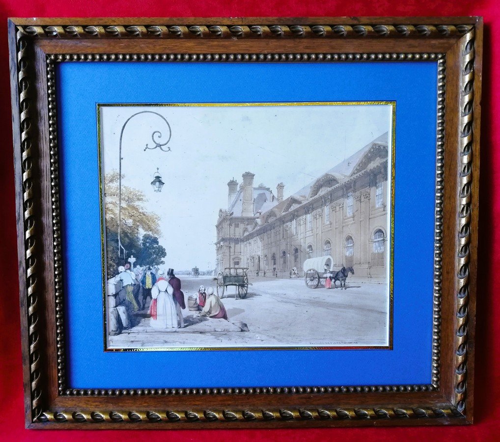 Aquarelle encadrée Paris au 19ème siècle  