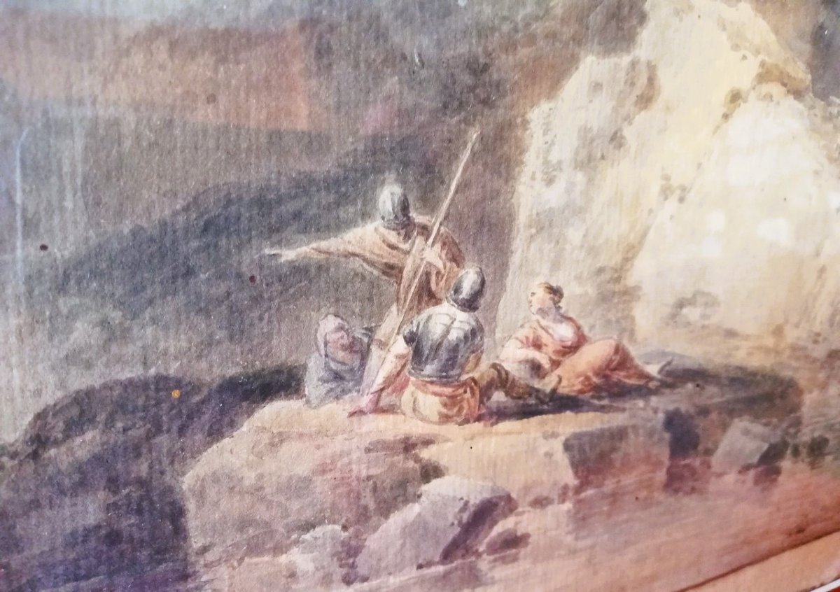 Aquarelle ITALIANISANTE encadrée du 18ème siècle -photo-3