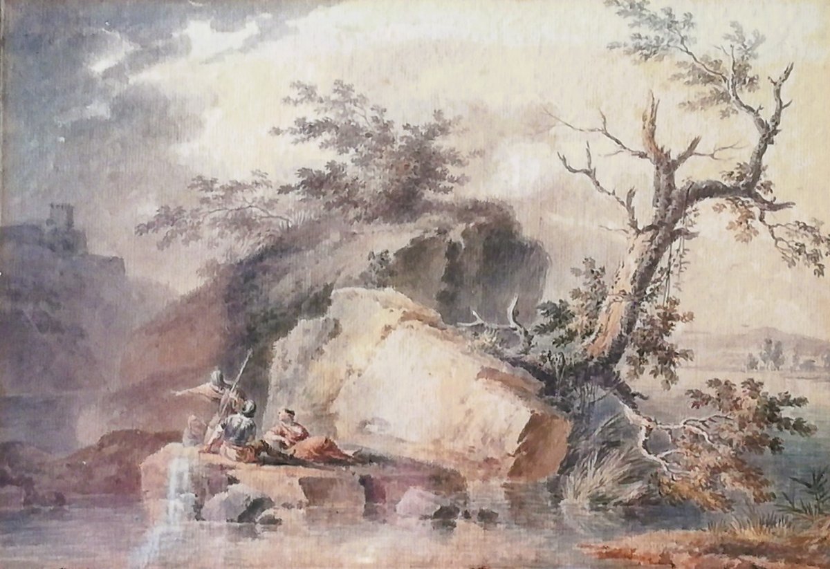 Aquarelle ITALIANISANTE encadrée du 18ème siècle -photo-4