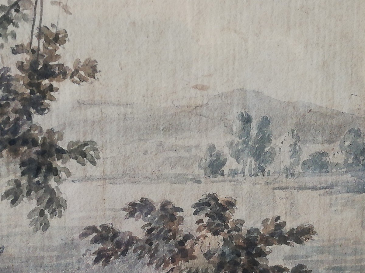 Aquarelle ITALIANISANTE encadrée du 18ème siècle -photo-2