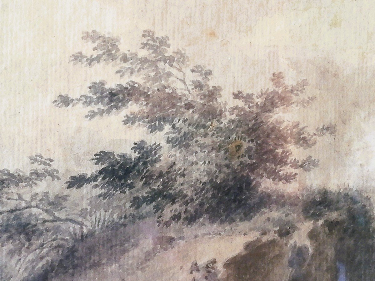 Aquarelle ITALIANISANTE encadrée du 18ème siècle -photo-3