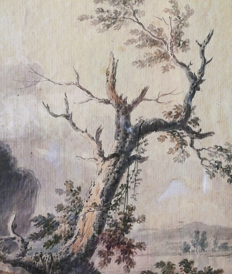 Aquarelle ITALIANISANTE encadrée du 18ème siècle -photo-4