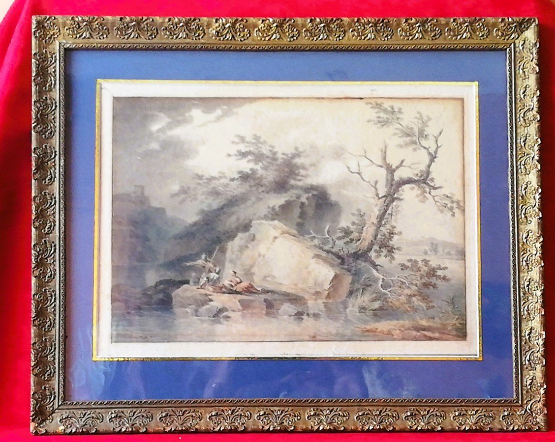 Aquarelle ITALIANISANTE encadrée du 18ème siècle 