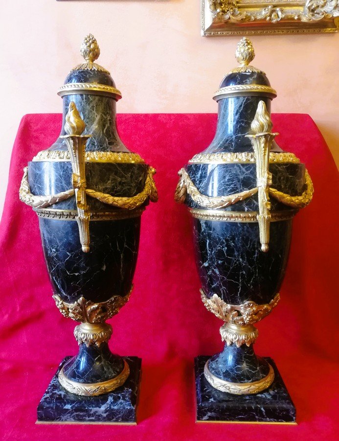 Pair Of Sea-green And Gold-toned Bronze Cassolettes -photo-7