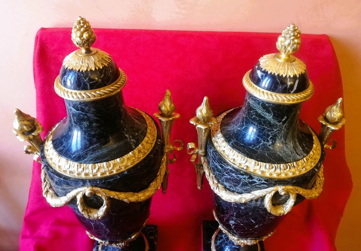 Pair Of Sea-green And Gold-toned Bronze Cassolettes -photo-8