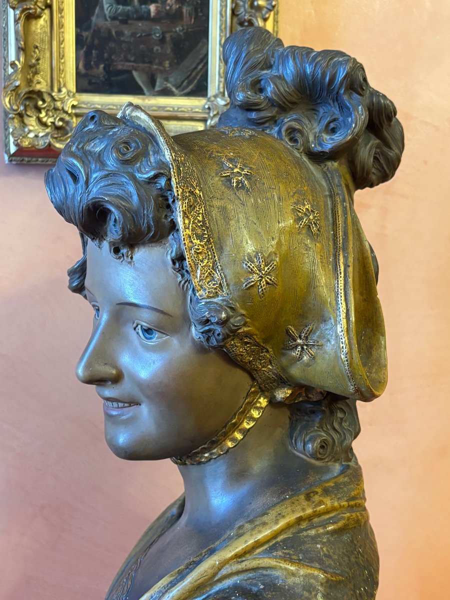 Art Nouveau Ceramic Bust By The Sculptor Pêche-photo-1