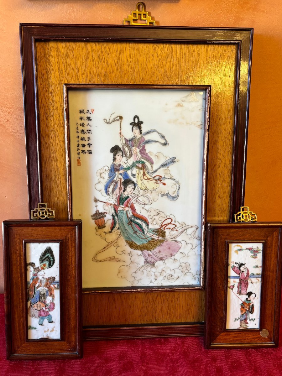 3 Panels Painted On Porcelain