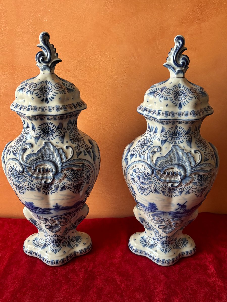 Pair Of Delft-glazed Vases