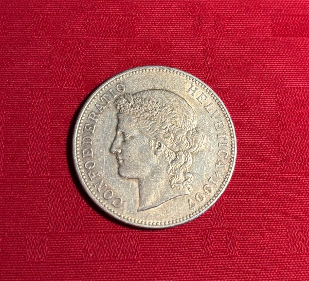 Pièce argent 5 francs suisse 1907