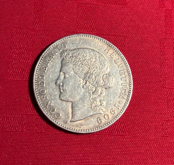 Pièce argent 5 francs suisse 1909