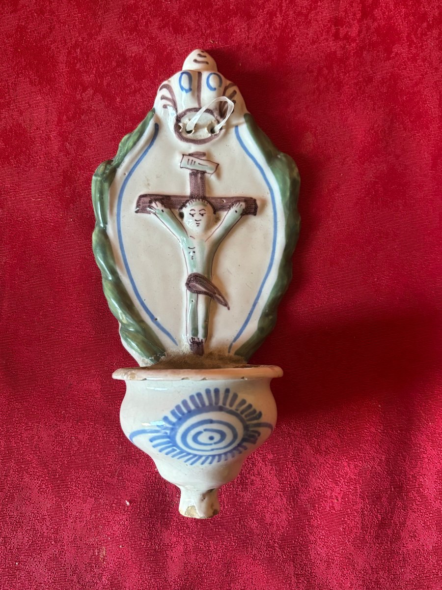 Polychrome Earthenware Holy Water Font