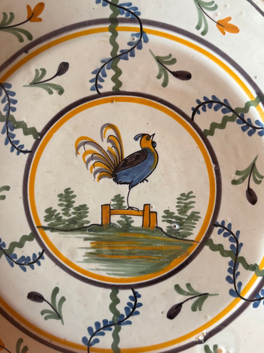 Assiette faïence au coq 18ème siècle-photo-2