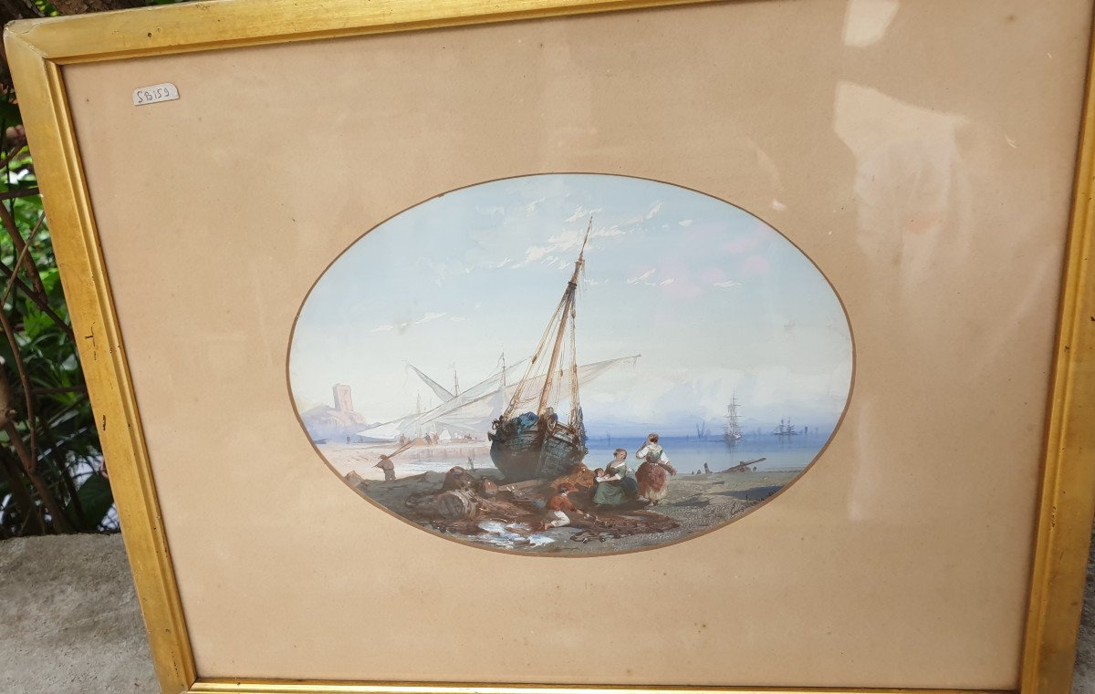 19th Century Gouache Signed And Dated On Framed Paper-photo-2