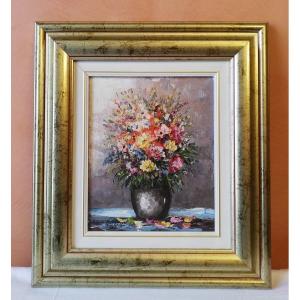 Vase de fleurs huile sur toile 