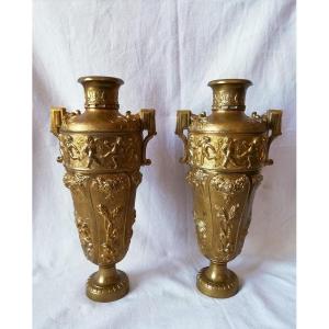 Pair Of Gilt Bronze Vases