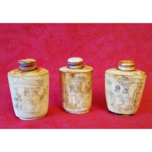 Three Opium Snuff Boxes Asia 