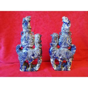 Pair Of Covered Vases From China 