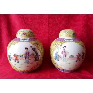 Pair Of Covered Pots From China 
