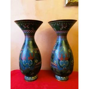 Pair Of Cloisonné Vases