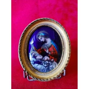 Vierge à l'enfant en émail 