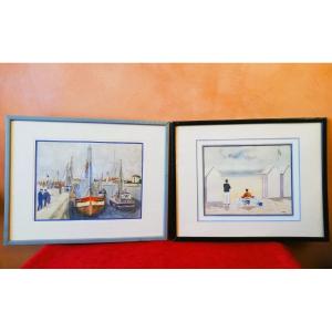 Pair Of Framed Watercolors  