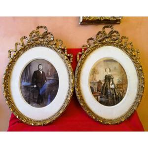 Two Full-length Portraits In Oval Frames
