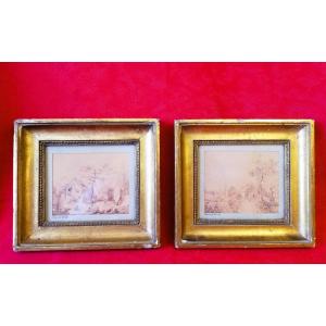 Pair Of Framed Drawings Signed During The Empire Period