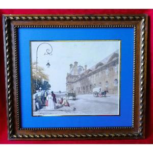 Framed Watercolor Painting Of Paris In The 19th Century