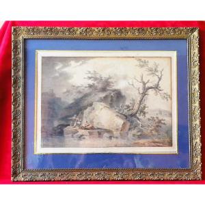 Framed 18th-century Watercolor In The Italian Style