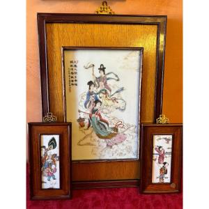 3 Panels Painted On Porcelain