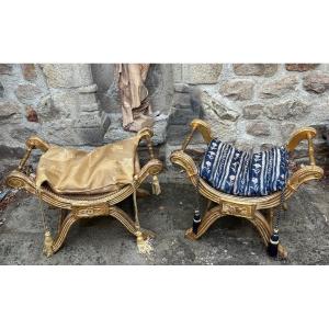 Pair Of Gilded Wooden Stools