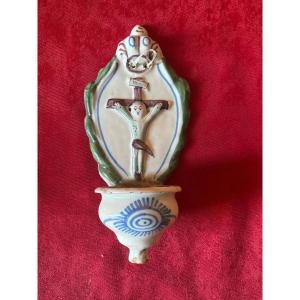 Polychrome Earthenware Holy Water Font