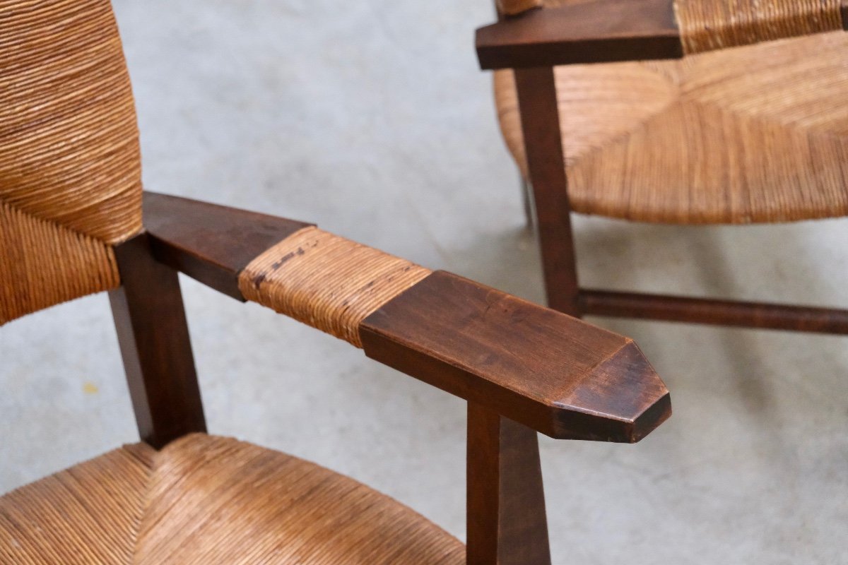 Pair Of Rush Armchairs In The Style Of Victor Courtay-photo-4