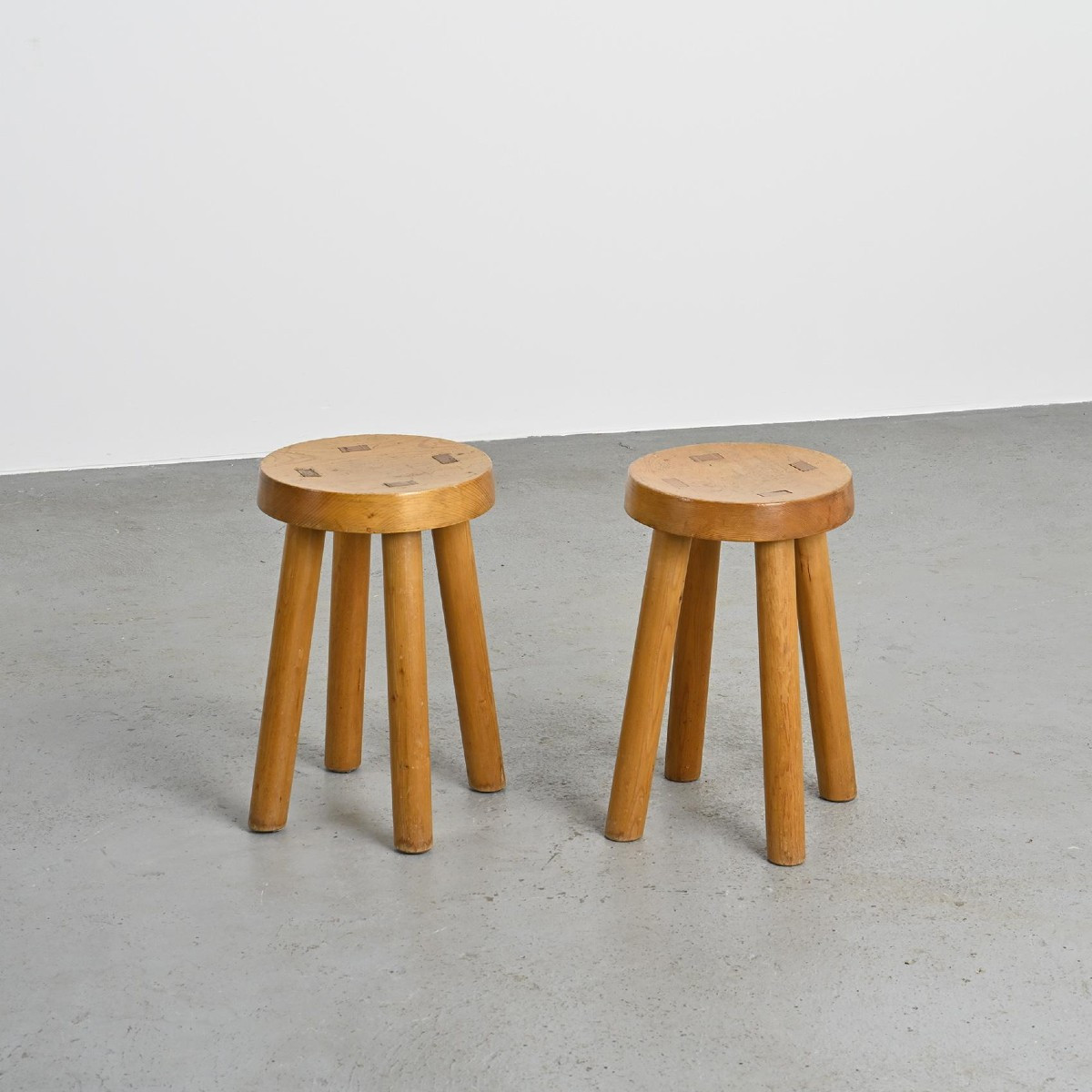 Pair Of Pine Stools, Les Arcs, Circa 1960 